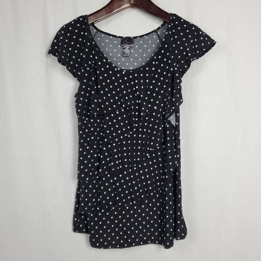 Oh Baby Maternity Medium Black Polka Ruffle Blouse
